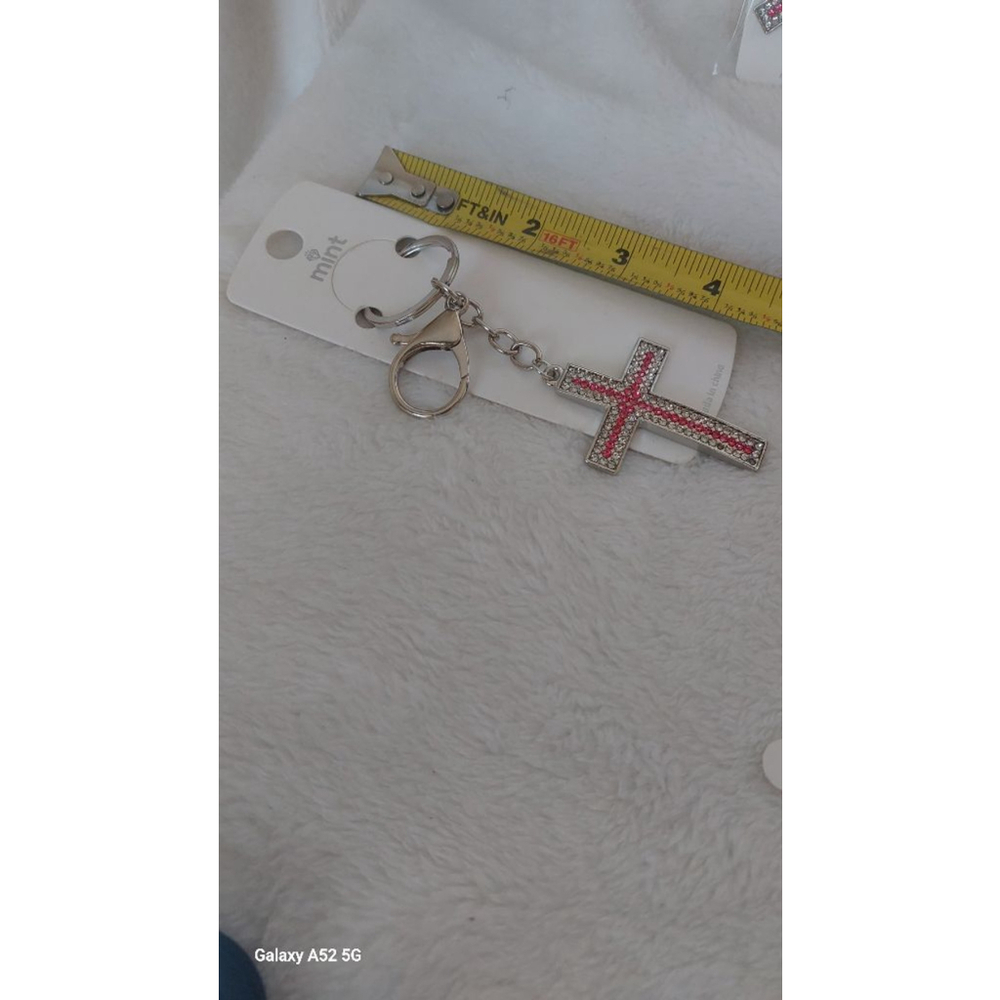 Pink and Silver Rhinestone Cross Keychain - Picture 3 of 3